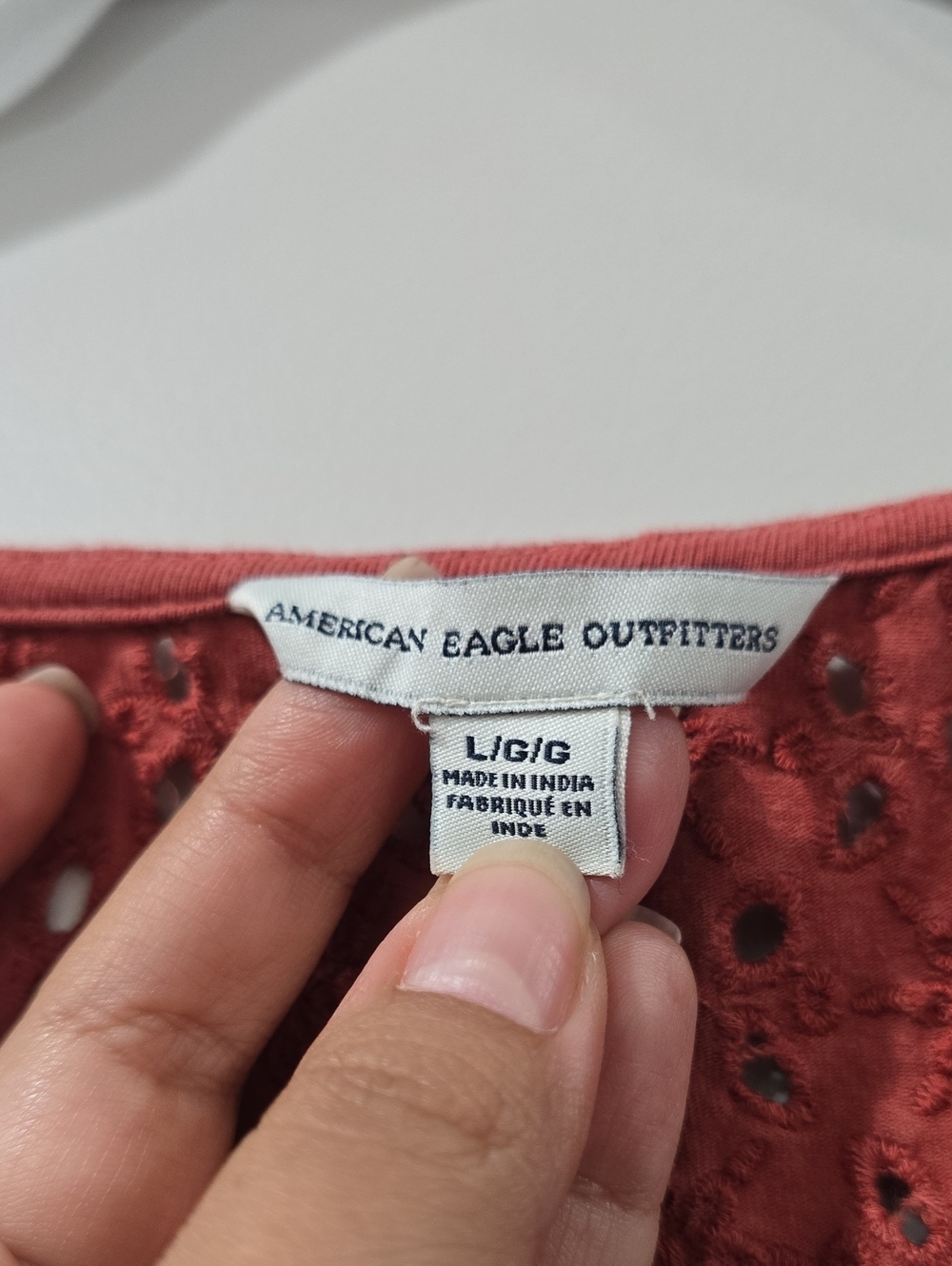AMERICAN EAGLE OUTFITTERS Rust Eyelet Scoop Neck Short Sleeve Cropped Tee, Large - Picture 5 of 12